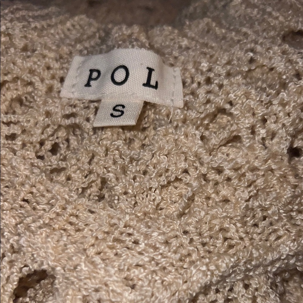 POL Open-Knit V-Neck Sweater in Beige with Pink and Blue Accents - Picture 2 of 11
